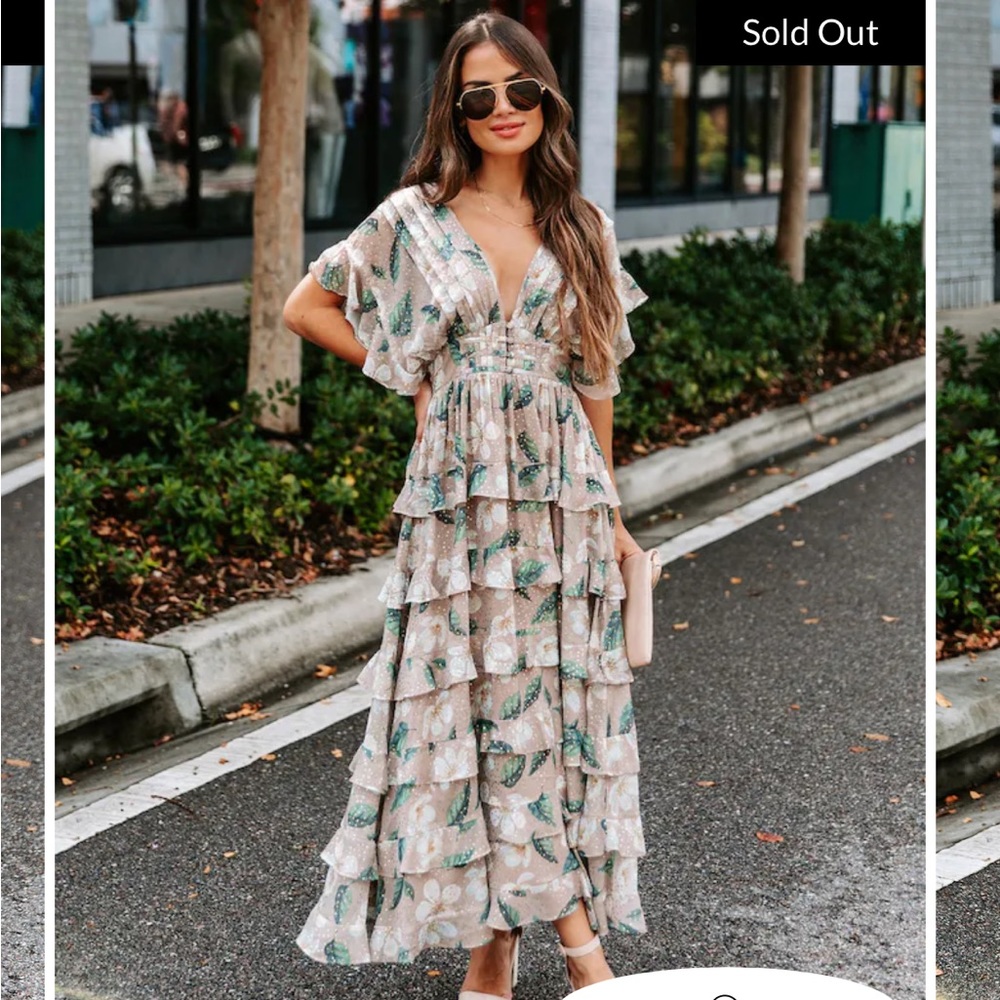 Vici Collection- Flora Metallic Tiered Maxi Dress